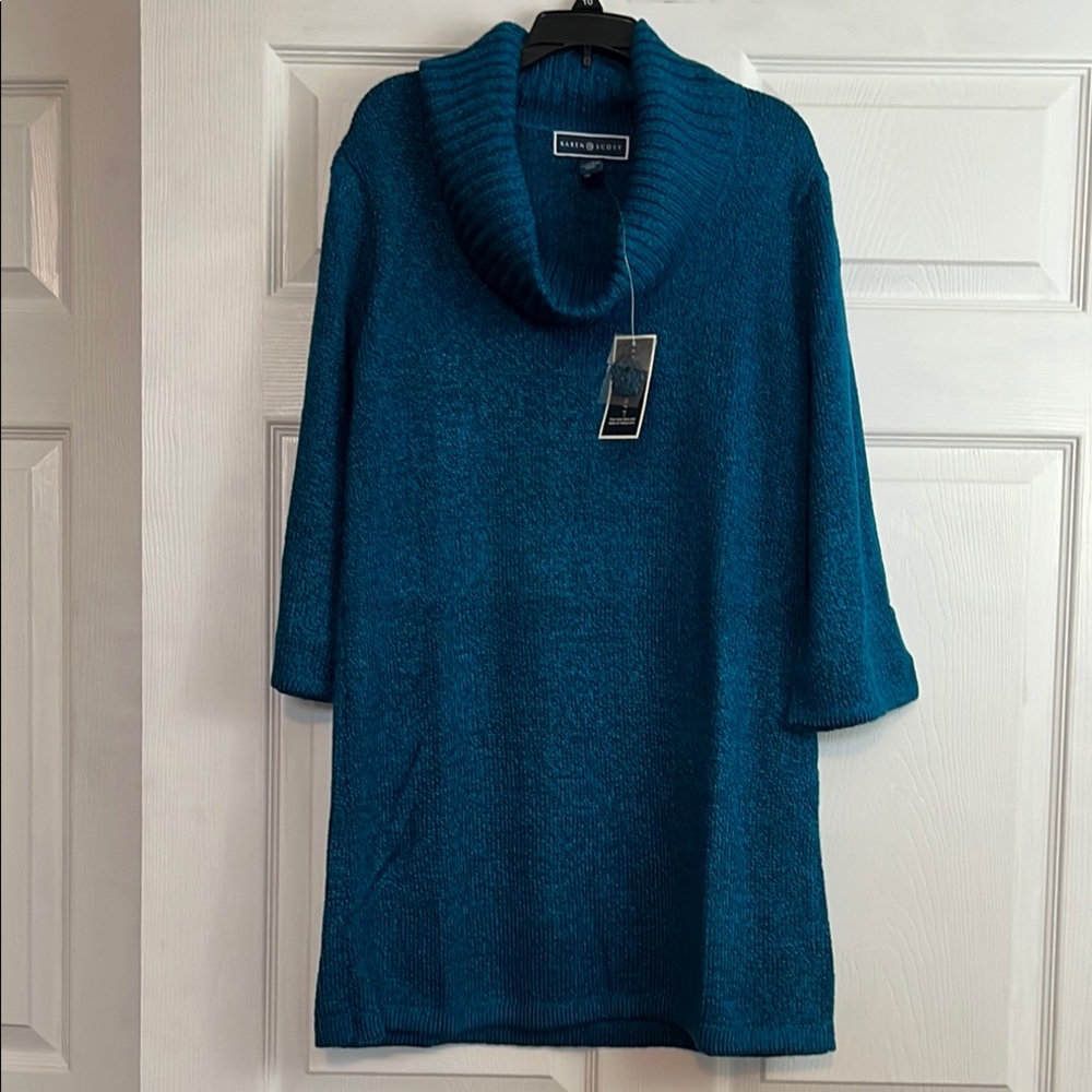 Karen Scott Women’s Tunic Sweater Teal Size XS - Oversized NWT
